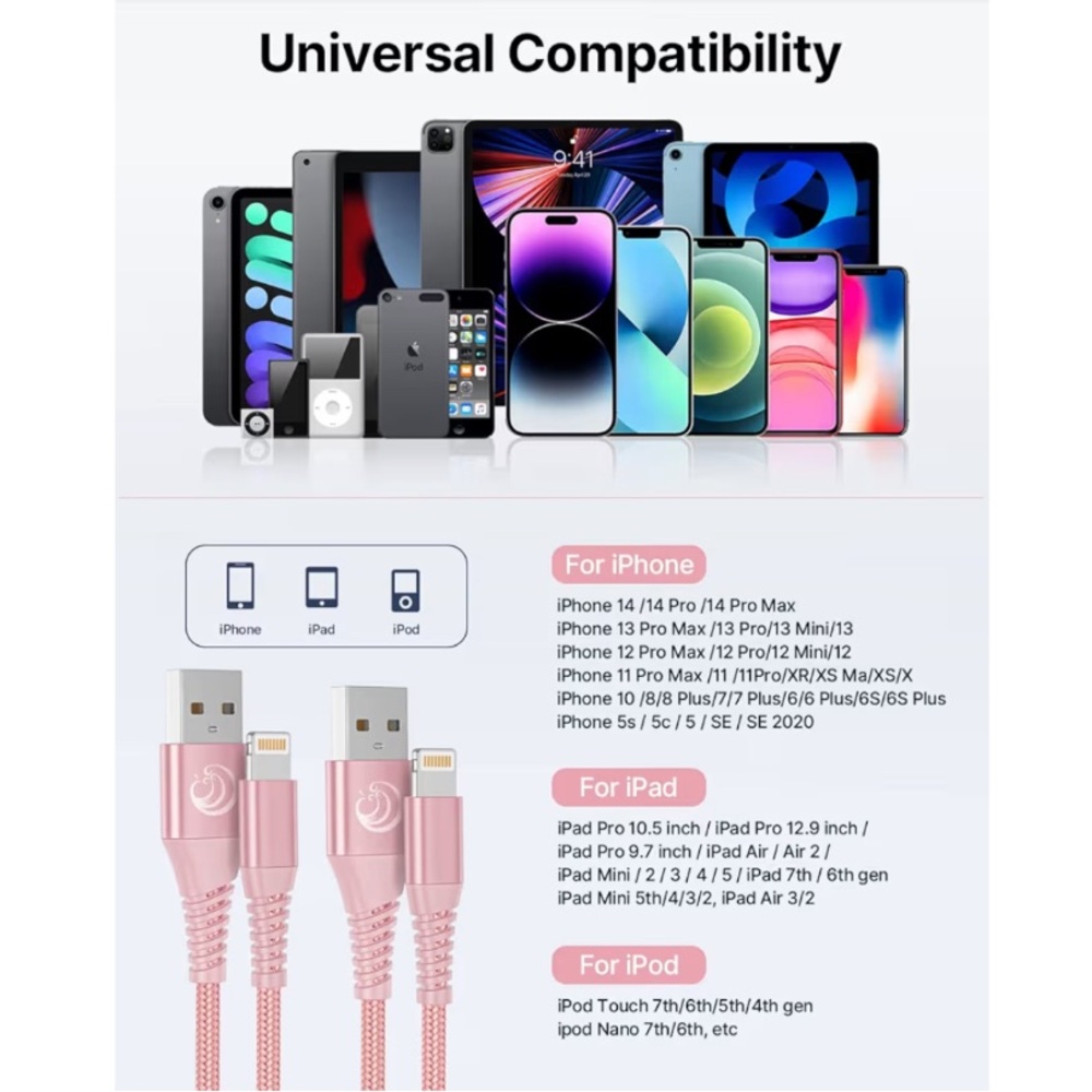⚡️6 ft Durable Pink USB-A Lightning Nylon Braided Cable Charger⚡️ - Picture 6 of 7